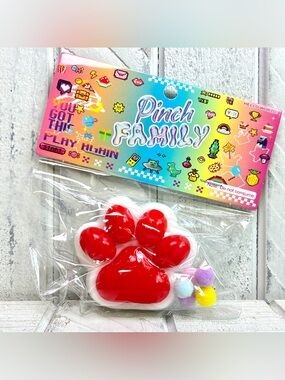 Pinch Family Squishy Paw Toy Red And White With Pom Poms Sticky Fidget Toy NWT